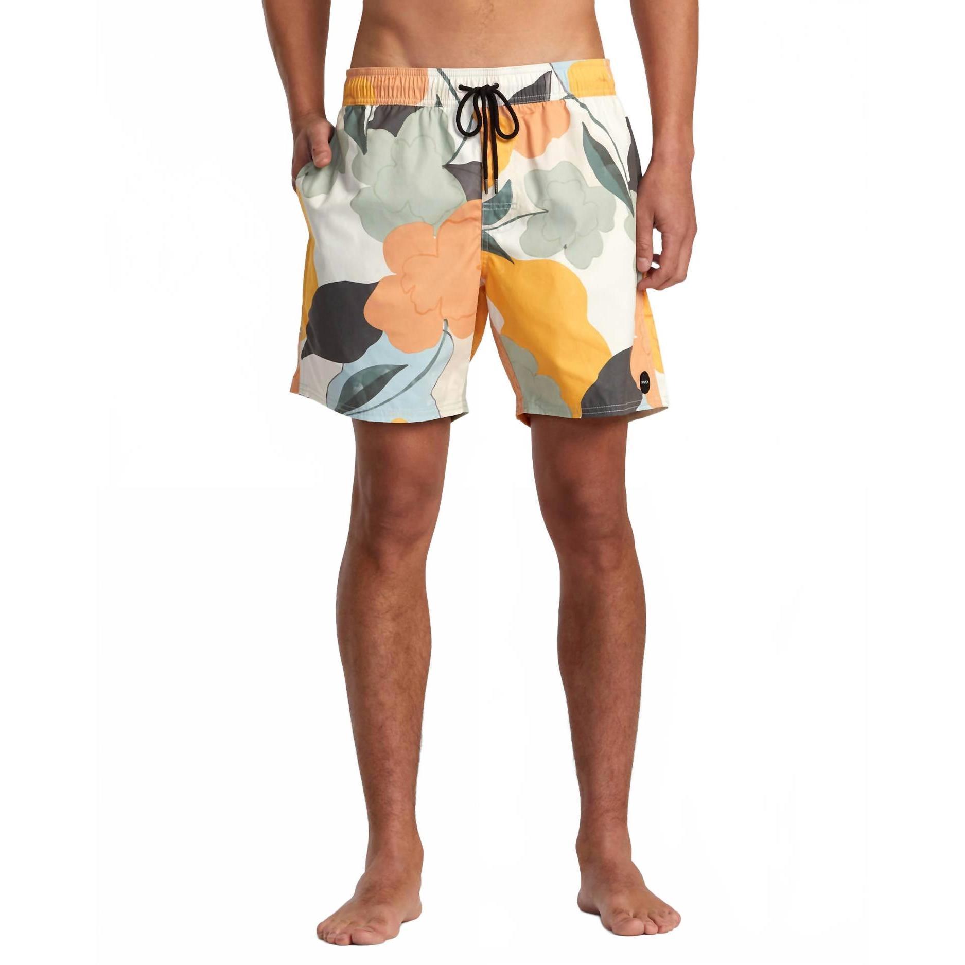New Rvca Perry Elastic Waist Swim Trunk In Orange